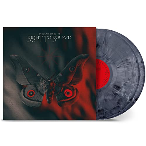 Vinyl record with marbled grey disc and cover featuring a moth.