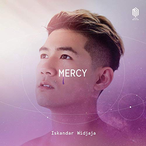 Man with tear on cheek, "MERCY" overlaid, against purple starry background, artist's name below.