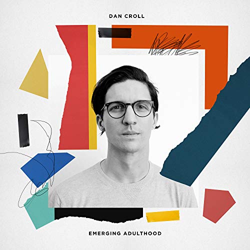 Album cover with black and white photo of man surrounded by abstract colorful shapes.