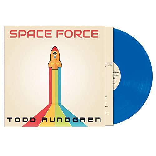 Todd Rundgren’s “Space Force” vinyl record with a rocket illustration and blue disc.