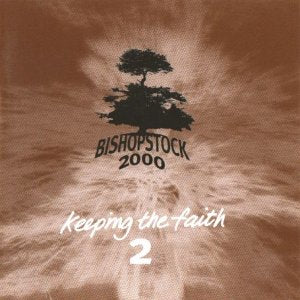Brown tie-dye CD cover with tree logo and "Bishopstock 2000: Keeping the faith 2" text.