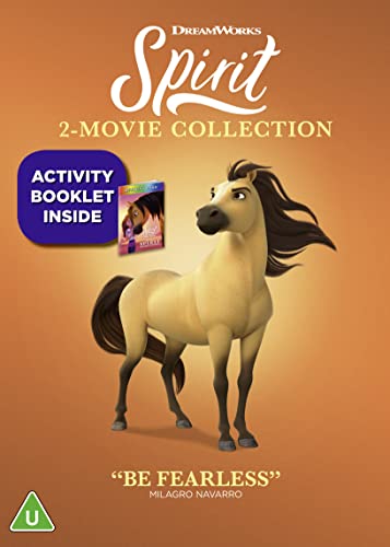 “Spirit” DVD cover featuring a golden horse and activity booklet image.