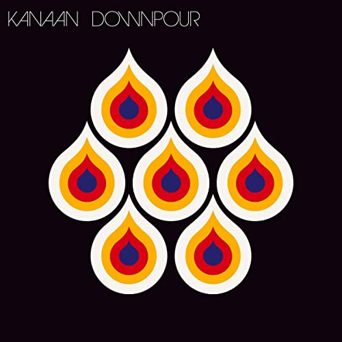 Album cover for Kanaan’s “Downpour” featuring stylized teardrop shapes on black.
