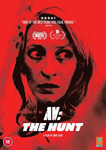 DVD cover for horror film "Av: The Hunt" featuring a distressed woman.
