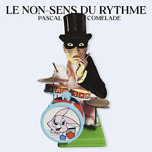 Vintage toy drummer with masked face, album cover for Pascal Comelade.