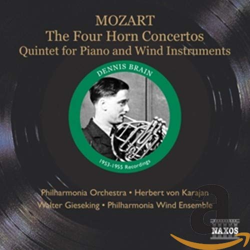 CD cover: Mozart concertos, portrait of a horn player, and text.