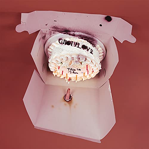 Vinyl record resembling a frosted cake in a pink pizza box.