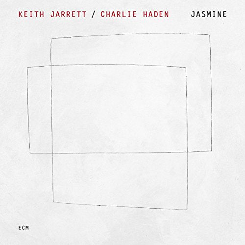 "Album cover with minimalist design, featuring overlapping rectangles and text 'Keith Jarrett / Charlie Haden Jasmine'."