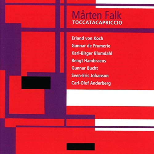 CD cover for “Marten Falk - Toccatacapriccio” with abstract red and purple blocks.