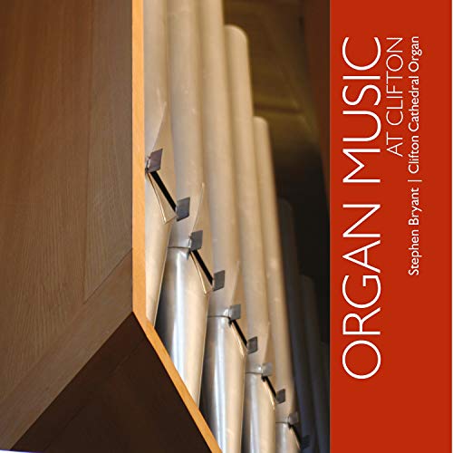 "CD cover featuring a close-up of organ pipes with a red banner."