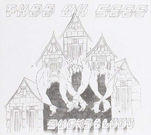 Black and white sketch of a castle with a multi-headed beast.