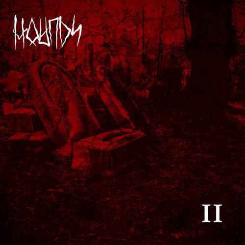 Red-toned album cover featuring weathered tombstones in a cemetery setting.
