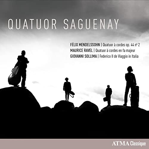 CD cover: black and white image of string quartet musicians.