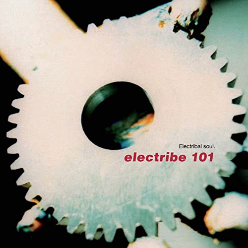 A large metal gear against a dark background with Electribe 101 text overlay.