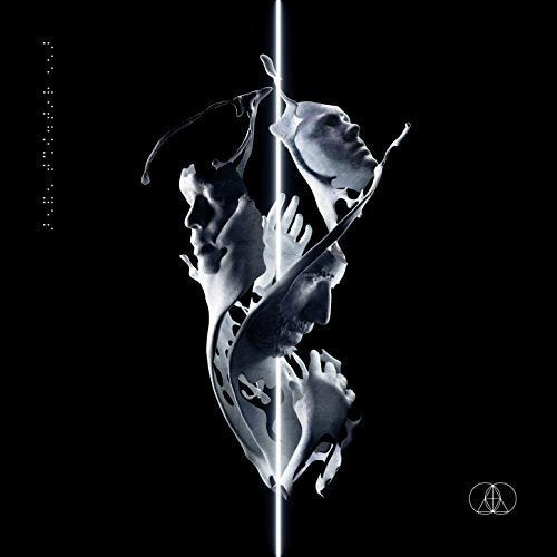 Album cover with abstract, white, human-like forms on a black background, lit by a vertical beam.