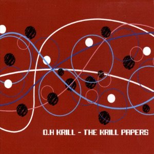 Red album cover with abstract blue and white lines, black and white dots.
