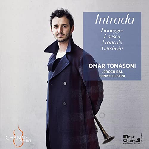 CD cover featuring Omar Tomasoni in a coat, with text “Intrada”.