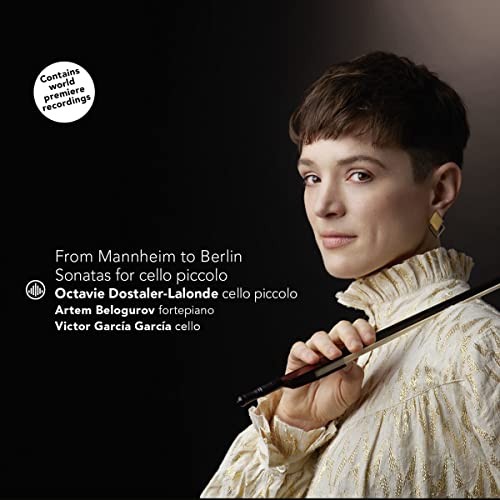 Woman with short hair holding a cello, CD cover art.