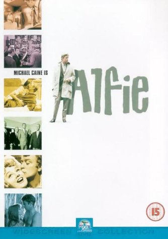 "DVD cover for 'Alfie' featuring Michael Caine and various film stills on a white background."