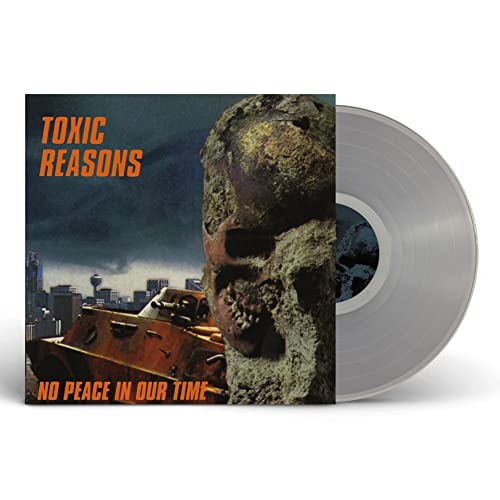 Vinyl record with album cover featuring a skull and war scene.