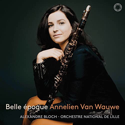 Woman with dark hair and a baroque flute, album cover art.