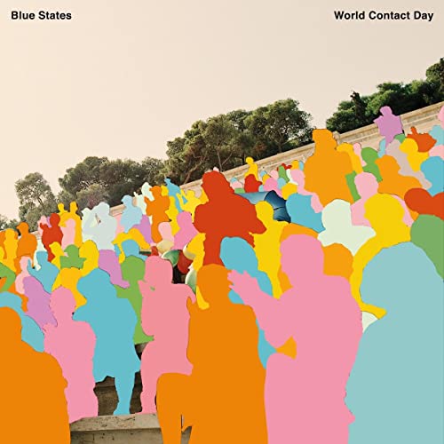 CD cover with colorful, silhouetted figures on stadium steps.