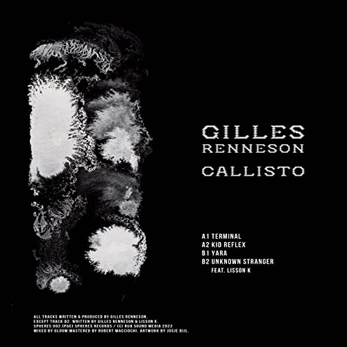 Black and white vinyl record cover for Gilles Renneson's "Callisto.