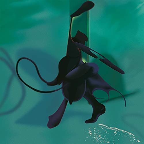 Dark, abstract figure against a teal background, vinyl record artwork.