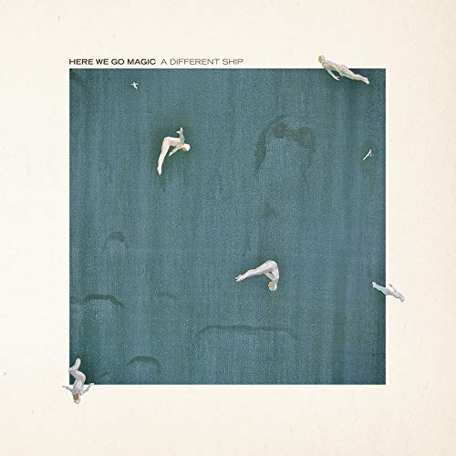 Album cover showing small figures diving into a dark blue square against cream background.