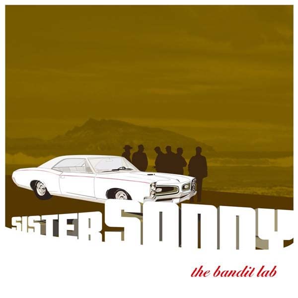 Album cover: white car with figures, desert landscape, and bold text.