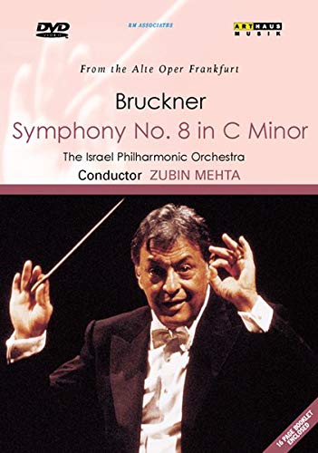 DVD cover featuring Zubin Mehta conducting, with text describing Bruckner's Symphony No. 8.