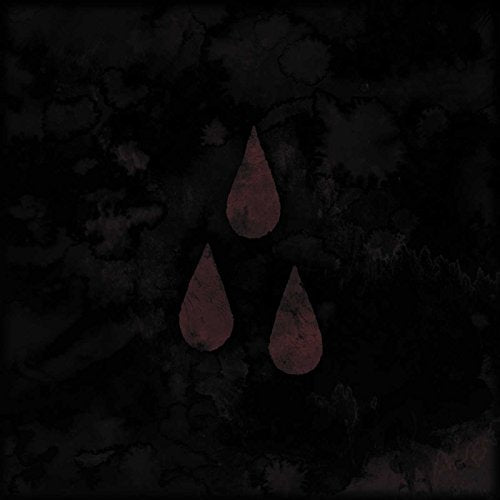 Dark album cover with three red droplet shapes against a black background.