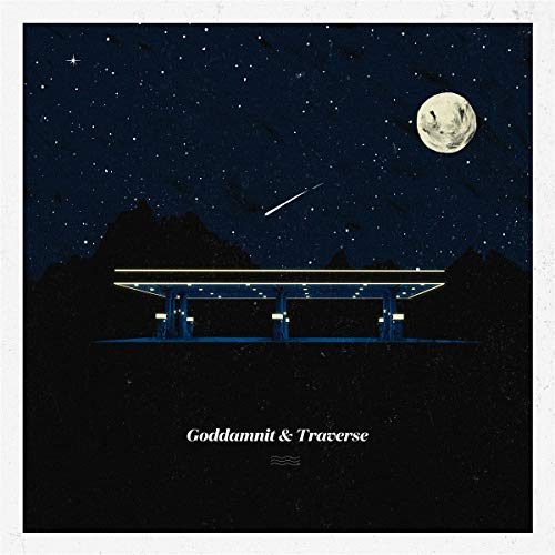 Night scene with gas station, moon, and starry sky; album artwork.