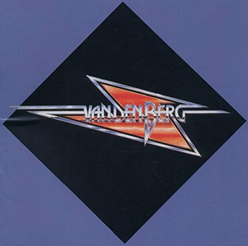 Diamond-shaped Vandenberg album cover with stylized band name in red and silver.