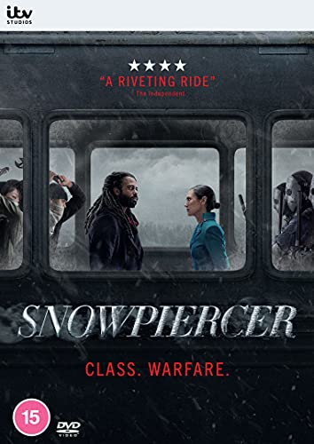 Snowpiercer DVD cover featuring two figures inside a train car.