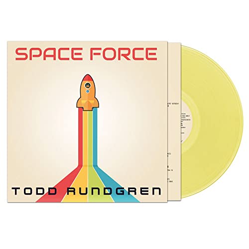 Todd Rundgren’s “Space Force” vinyl record with yellow disc and rocket cover.