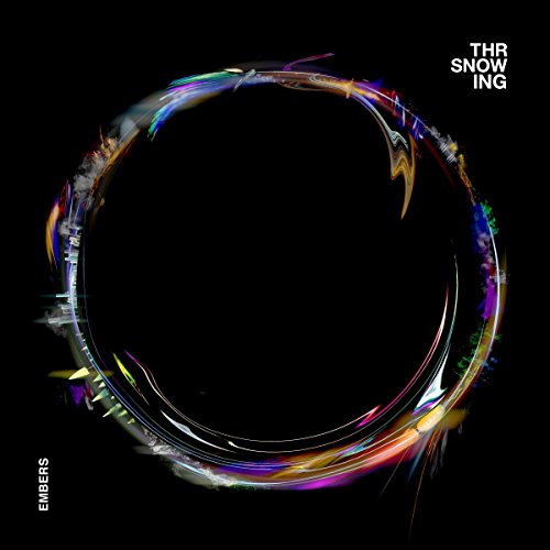 "Album cover with 'Throwing Snow' in white text and a swirling, rainbow circle on black."