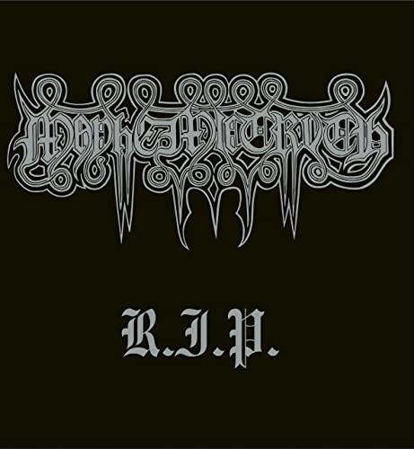 Black album cover with silver ornate band logo and “R.I.P.” text.