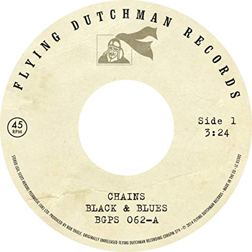 7-inch vinyl record label with text, illustration of a figure, and song title.