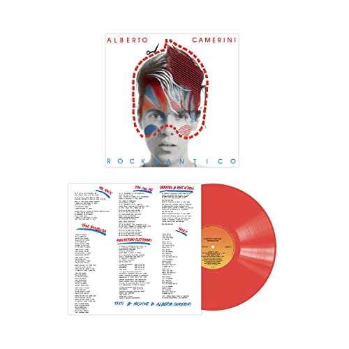 Album cover and red vinyl record for Camerini Alberto’s “Rockmantico.”