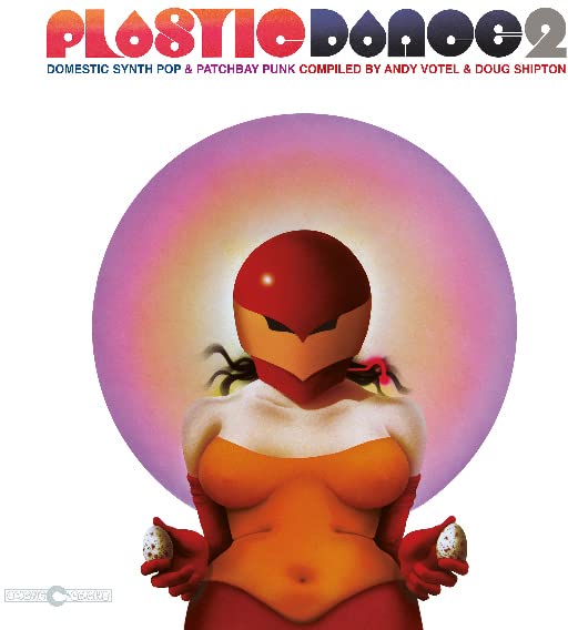 Vinyl record cover: retro illustration of a robotic figure with eggs.