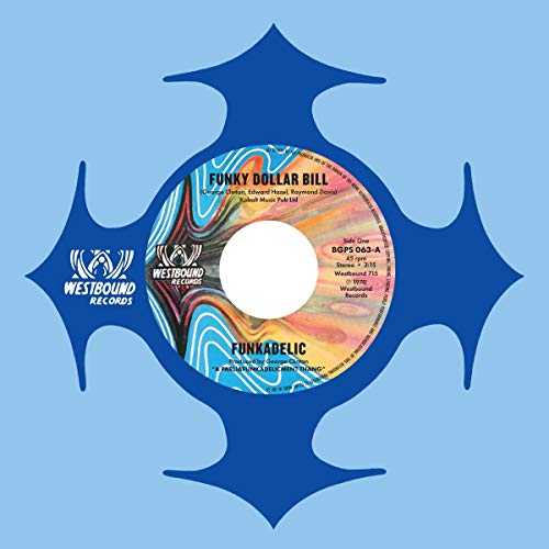Funkadelic 7-inch vinyl record label with colorful, swirling psychedelic design.
