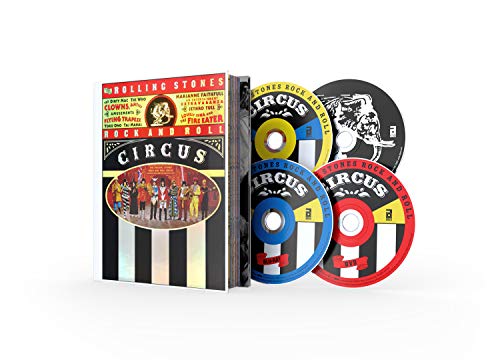"Red and black DVD cover featuring 'The Rolling Stones Rock and Roll Circus' title and performers."