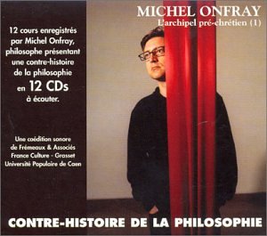 CD cover featuring philosopher Michel Onfray with red drapery background.