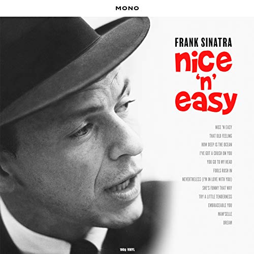 Frank Sinatra’s “Nice ‘N’ Easy” album cover, black and white portrait.