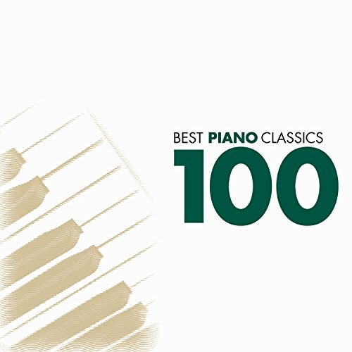 CD cover with piano keys and large green text reading "100 Best Piano Classics".