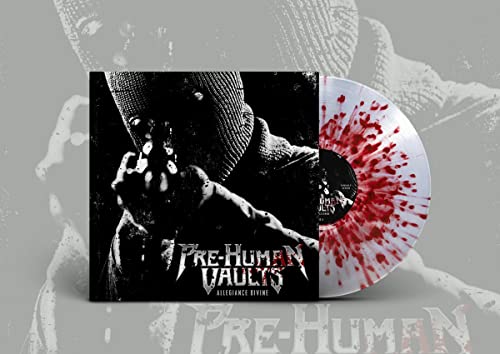 Vinyl record with red splatter, featuring a masked figure on the cover.