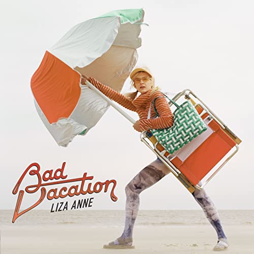 Album cover: woman with beach umbrella, chair, and tie-dye leggings.