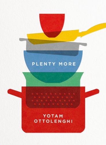 "Book cover featuring stacked pots and pans with 'Plenty More' and 'Yotam Ottolenghi' text."