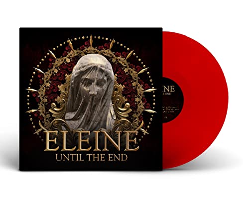 Red vinyl record with album cover featuring a veiled statue.